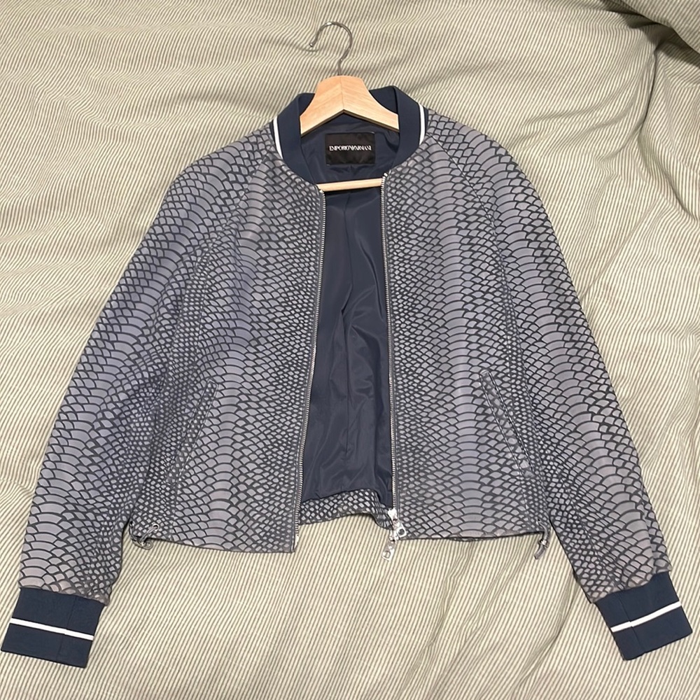 Emporio Armani Blue leather jacket like new.